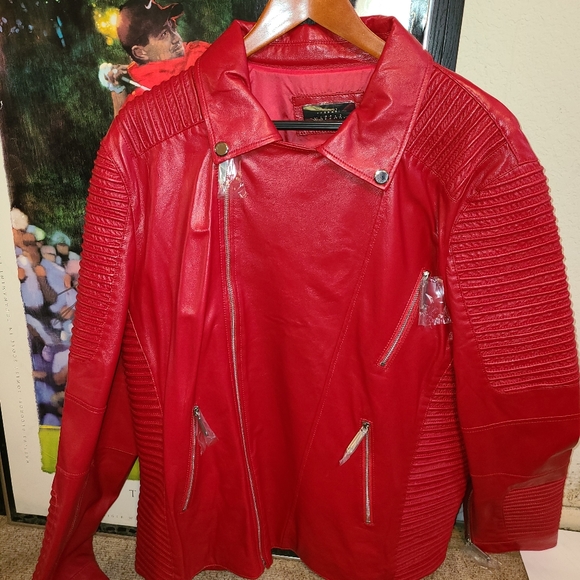 New Ferrari Massari leather red motorcycle jacket
